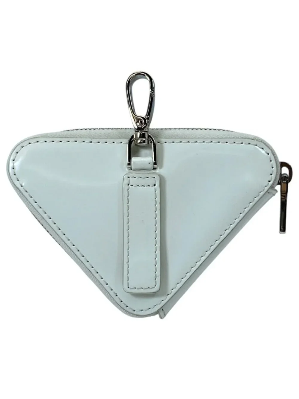 Prada Pouch Coin Purse Triangle Logo Leather White Silver Practical Daily